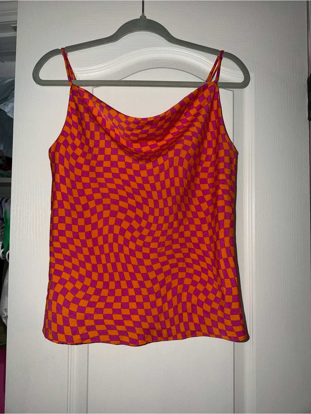 Pants Store Orange Pink Checkered Cowl Neck Tank Top Size Small